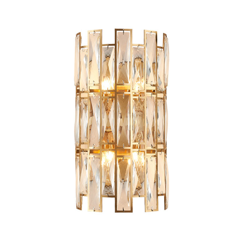 Clear Crystal Block Wall Sconce Modernist Style 4 Lights Gold Finish Wall Mount Light for Corridor, 11"/17" Wide