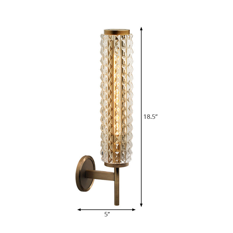 Cylinder Wall Lighting Vintage Stylish Clear Glass LED Brass Finish Wall Light Sconce for Living Room