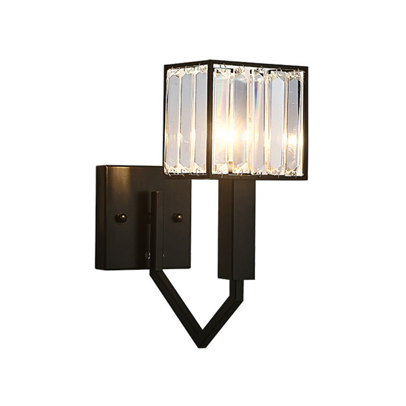 Black Finish Rectangle Wall Lamp Modernist Style 1 Light Clear Crystal and Metal Wall Sconce Fixture