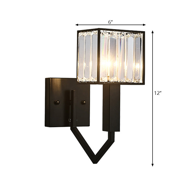 Black Finish Rectangle Wall Lamp Modernist Style 1 Light Clear Crystal and Metal Wall Sconce Fixture