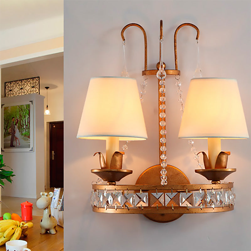 CONE CONE Montaggio a muro di monte illuminazione Vintage Elegante 2 lampadina a parete Brass Finitura con accento di cristallo trasparente