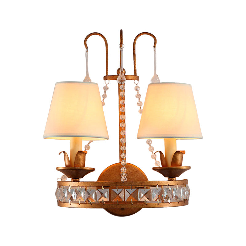 CONE CONE Montaggio a muro di monte illuminazione Vintage Elegante 2 lampadina a parete Brass Finitura con accento di cristallo trasparente