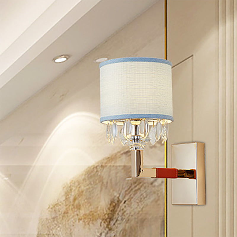 Terratte in tessuto Drum Funce Sconce Fonce Contemporary 1 Bulb Gold Finitura Gold Luce con cristallo chiaro