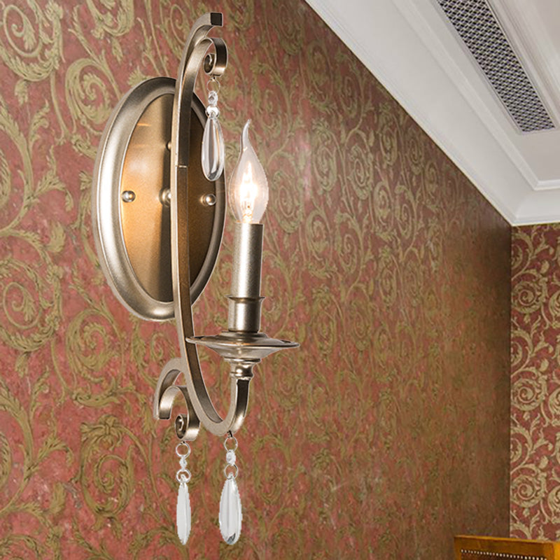 Lampada da parete per camera da letto in bulbo aperto Paese francese 1/2-testa Finitura in ottone SCONCE FLUSHETTO CON Accento di cristallo chiaro