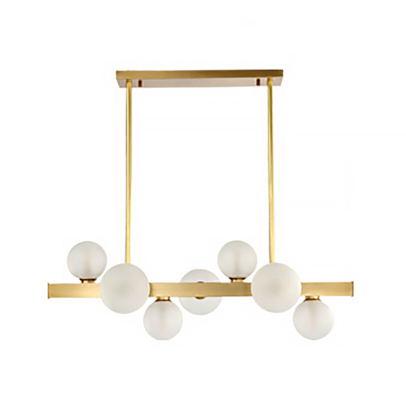 Spherical Frosted Glass Hanging Pendant Light Traditional 7/12 Lights Dining Room Island Lighting Fixture in Gold