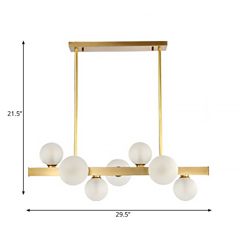 Spherical Frosted Glass Hanging Pendant Light Traditional 7/12 Lights Dining Room Island Lighting Fixture in Gold
