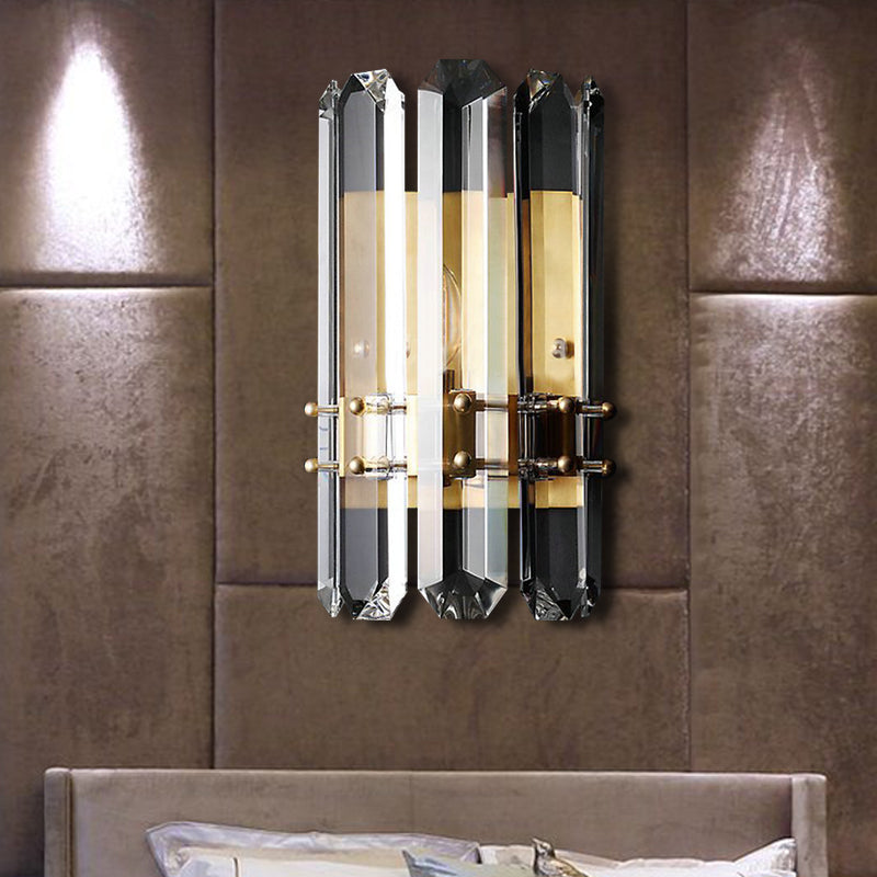 1/2-Bulb Bedside Wall Sconce Contemporary Style Chrome/Gold Wall Mounted Lamp with Clear Crystal Prism