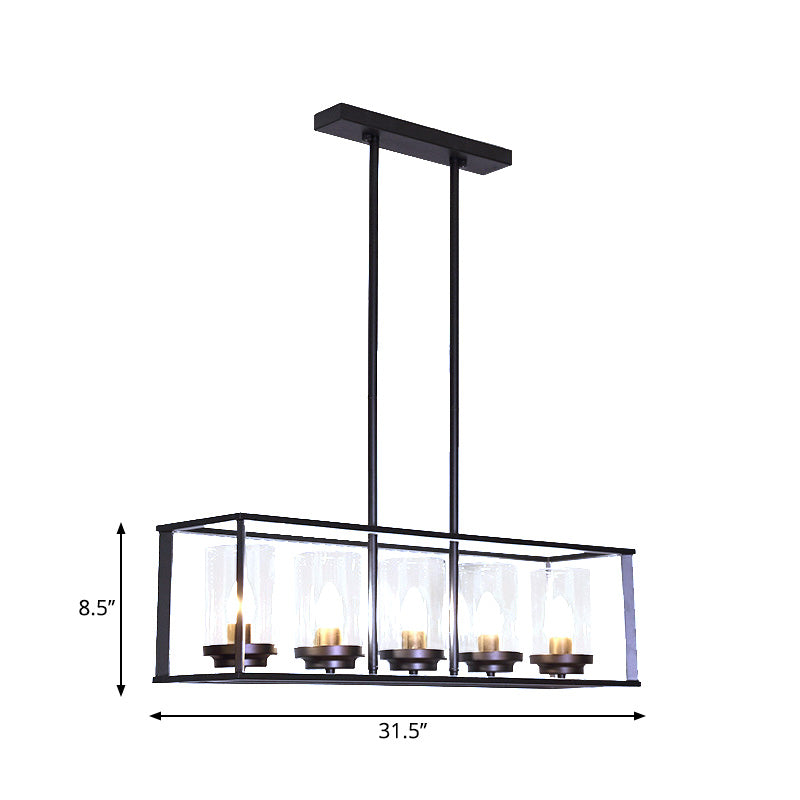 5/6 Lights Dining Room Hanging Light Kit Classic Black Island Lighting with Cylinder Clear Glass Shade