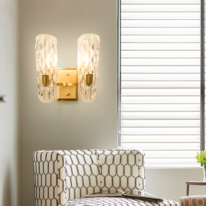 Lampada per parete per pareti in vetro d'acqua trasparente contemporanea lampada da monte a parete in ottone 1/2 luci a forma ovale per il letto