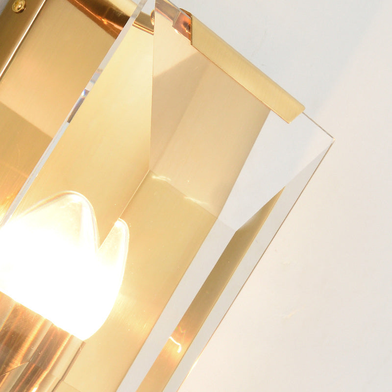 Black/Brass Finish Rectangular Sconce Light Modernism Style 1 Bulb Metal Wall Mount Light with Clear Faceted Crystal