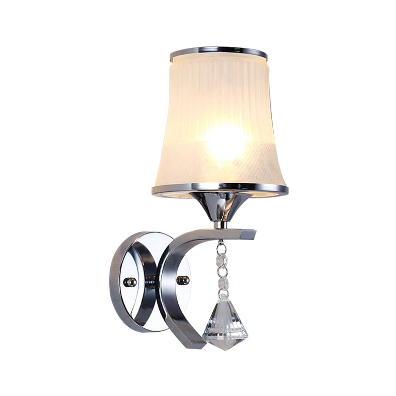 Lampada della parete a campana in vetro glassata Stile modernismo 1 illuminazione sconce cromata leggera per camera da letto