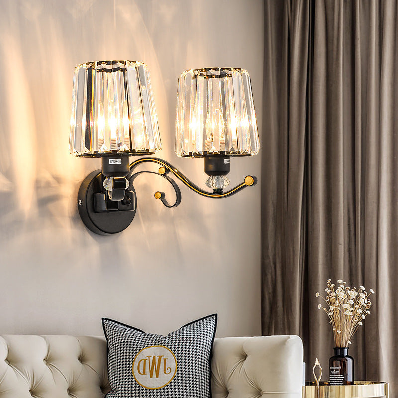 Clear Glass Conic Wall Lamp Modernism Style 1/2-Bulb Black Sconce Lighting with Crystal Decoration