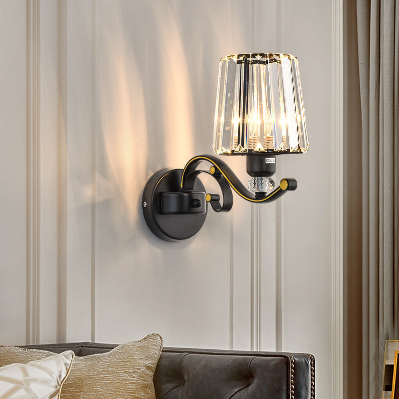 Clear Glass Conic Wall Lamp Modernism Style 1/2-Bulb Black Sconce Lighting with Crystal Decoration