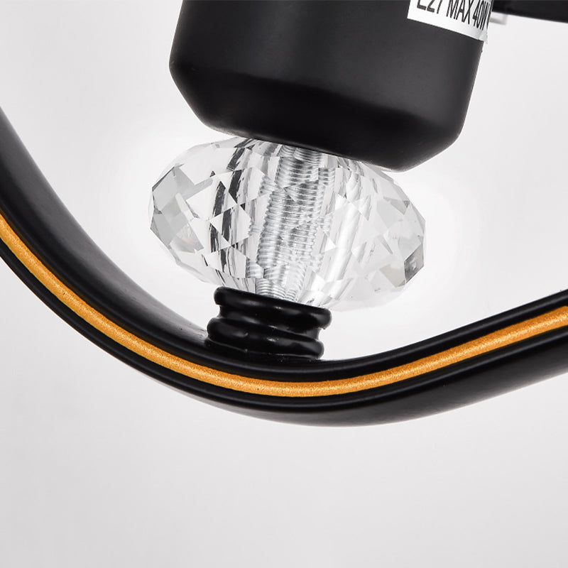 Clear Glass Conic Wall Lamp Modernism Style 1/2-Bulb Black Sconce Lighting with Crystal Decoration