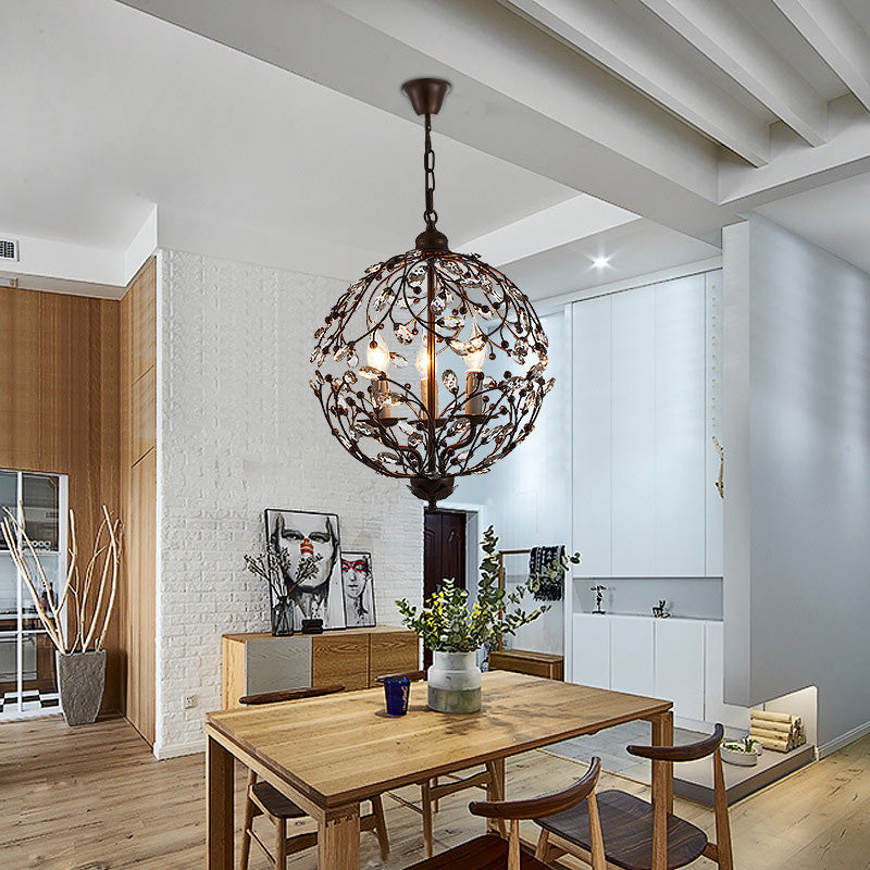 Crystal Globe Kroonluchter Hedendaagse 3 bollen zwart/bronzen hangend hanglampje voor eetkamer
