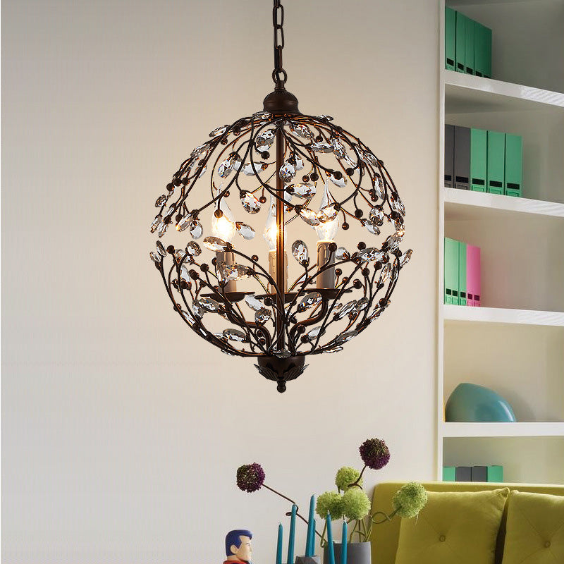 Crystal Globe Kroonluchter Hedendaagse 3 bollen zwart/bronzen hangend hanglampje voor eetkamer