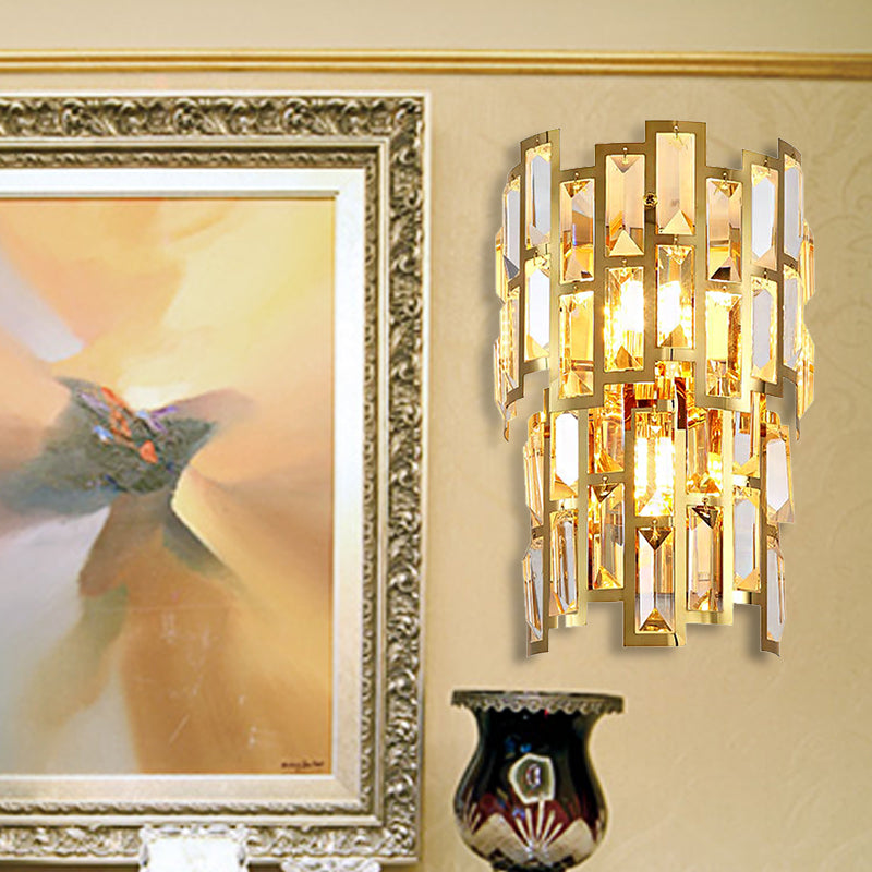 Vintage Style Tiered Wall Light Sconce Clear Crystal 3/5 Lights Living Room Wall Lamp in Gold Finish