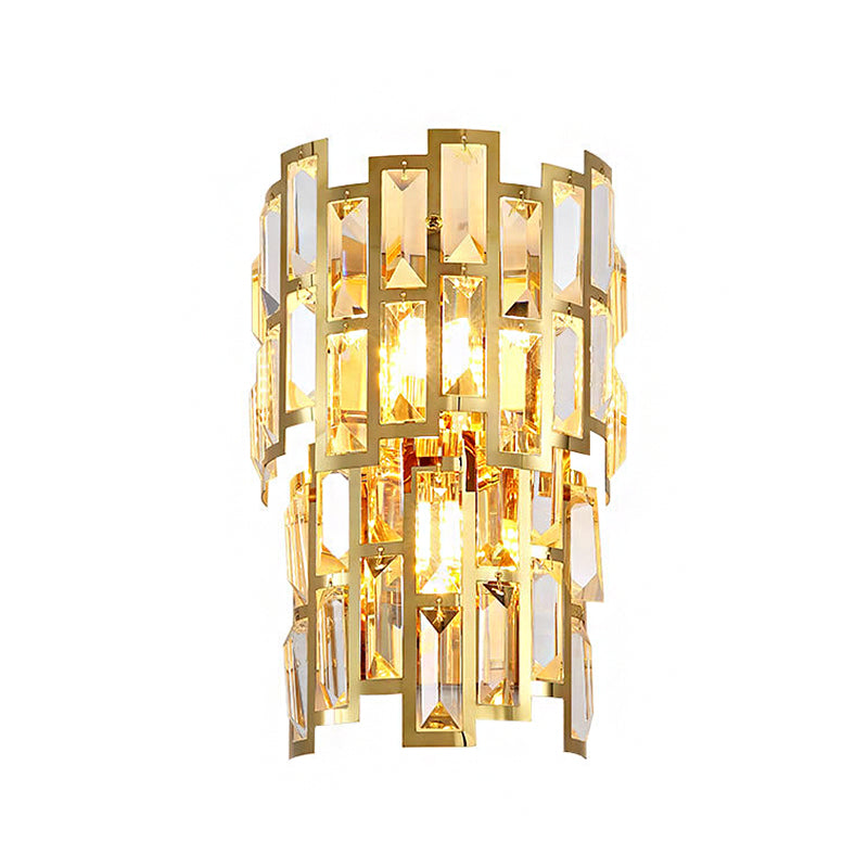 Vintage Style Tiered Wall Light Sconce Clear Crystal 3/5 Lights Living Room Wall Lamp in Gold Finish