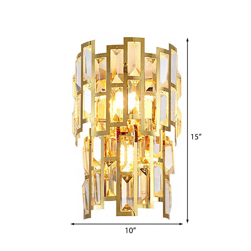 Vintage Style Tiered Wall Light Sconce Clear Crystal 3/5 Lights Living Room Wall Lamp in Gold Finish