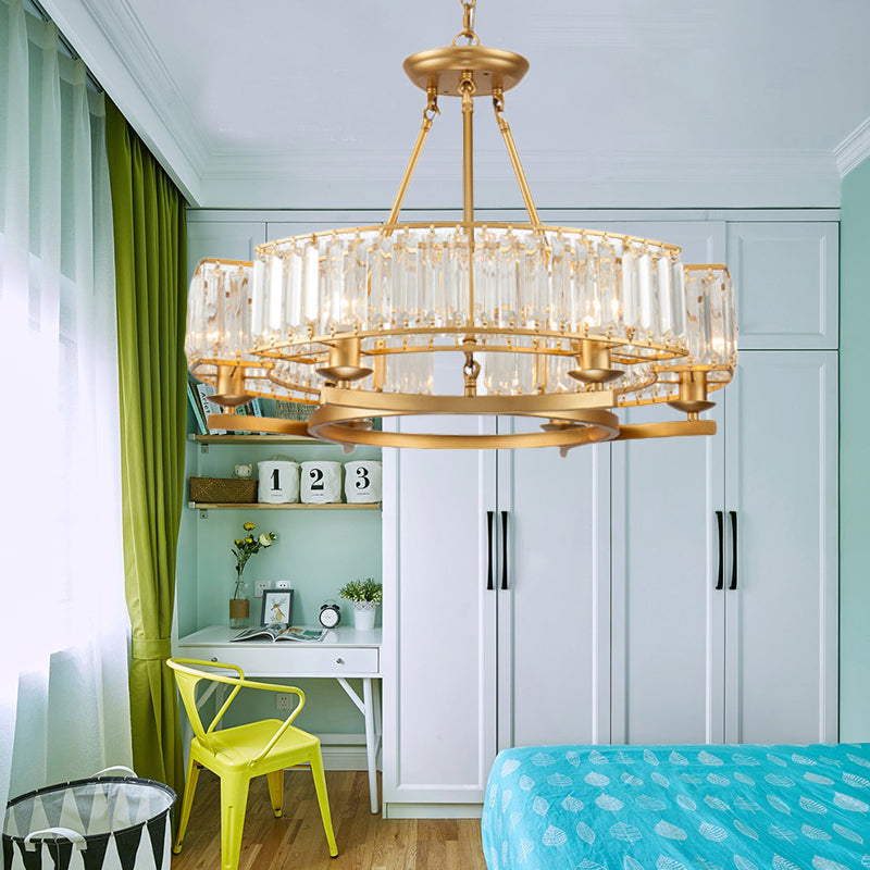 6/8 Glühbirnen rund hängende Kronleuchter zeitgenössische Kristallsuspensionslicht in Gold mit einstellbarer Kette