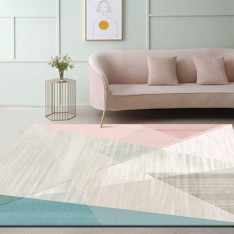 Western Bedroom Rug Multi Colored Geometric Print Carpet Cotton Blend Pet Friendly Easy Care Rug