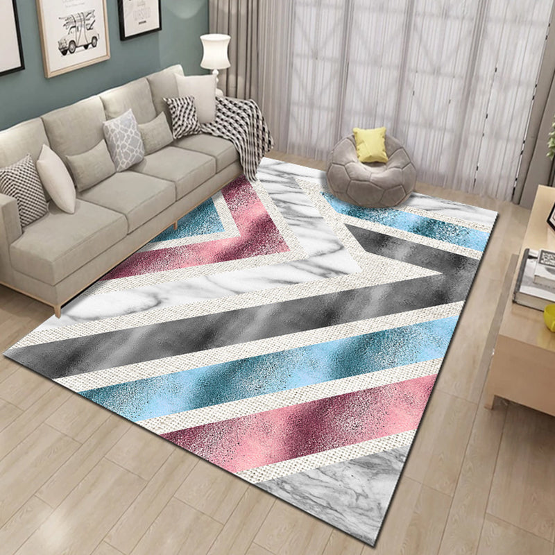 Contemporary Living Room Rug Multi-Colored Geo Patterned Carpet Synthetics Pet Friendly Machine Washable Rug
