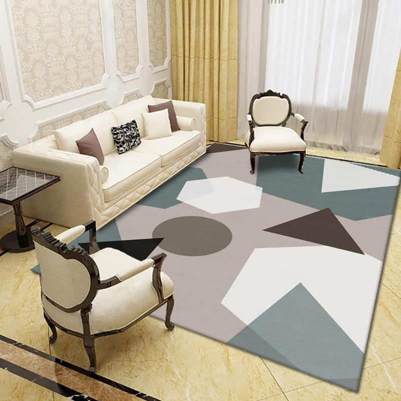 Modern Living Room Rug Multi Colored Geo Print Carpet Polypropylene Anti-Slip Pet Friendly Indoor Rug