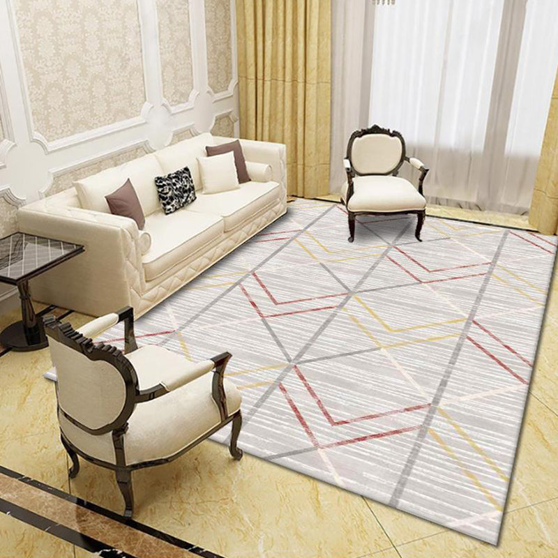 Modern Living Room Rug Multi Colored Geo Print Carpet Polypropylene Anti-Slip Pet Friendly Indoor Rug