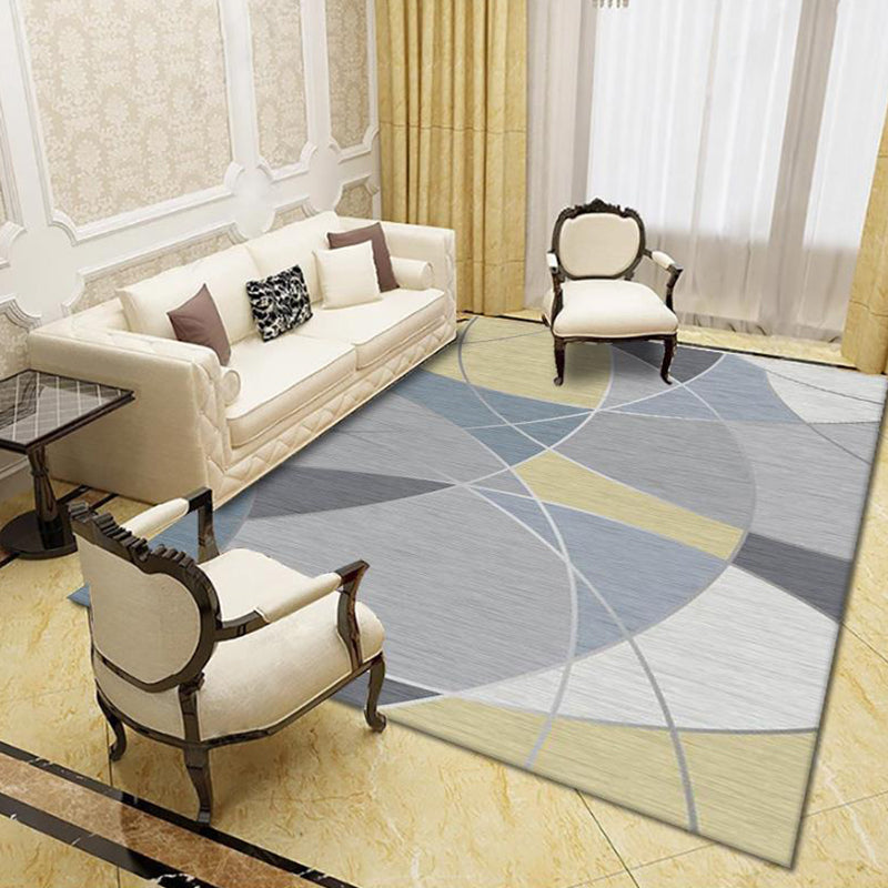 Modern Living Room Rug Multi Colored Geo Print Carpet Polypropylene Anti-Slip Pet Friendly Indoor Rug