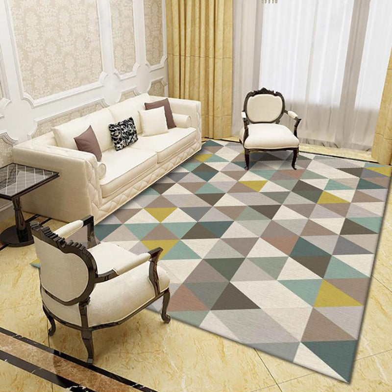 Modern Living Room Rug Multi Colored Geo Print Carpet Polypropylene Anti-Slip Pet Friendly Indoor Rug