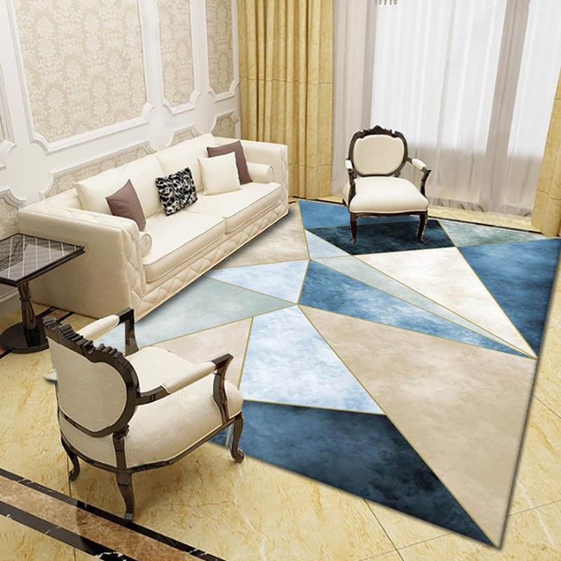 Modern Living Room Rug Multi Colored Geo Print Carpet Polypropylene Anti-Slip Pet Friendly Indoor Rug