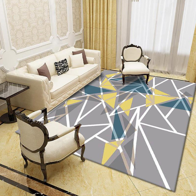 Modern Living Room Rug Multi Colored Geo Print Carpet Polypropylene Anti-Slip Pet Friendly Indoor Rug