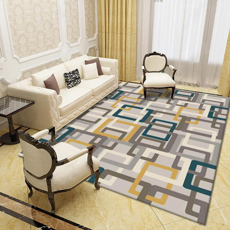 Modern Living Room Rug Multi Colored Geo Print Carpet Polypropylene Anti-Slip Pet Friendly Indoor Rug