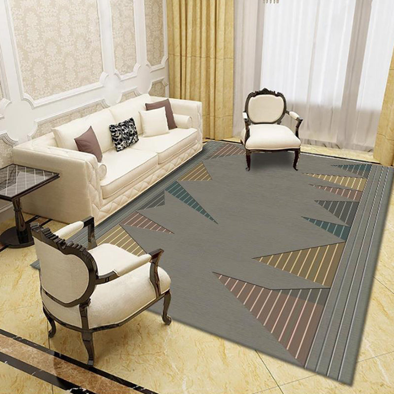 Modern Living Room Rug Multi Colored Geo Print Carpet Polypropylene Anti-Slip Pet Friendly Indoor Rug