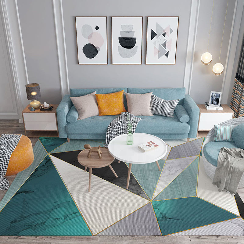 Trendy Home Decor Rug Multi-Color Geometric Area Carpet Polypropylene Anti-Slip Pet Friendly Rug