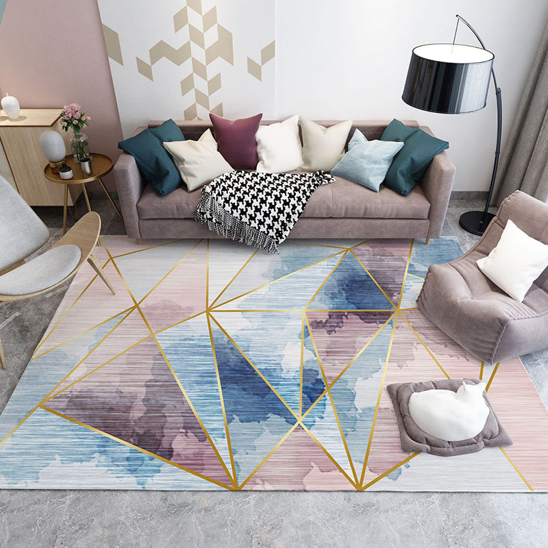 Trendy Home Decor Rug Multi-Color Geometric Area Carpet Polypropylene Anti-Slip Pet Friendly Rug