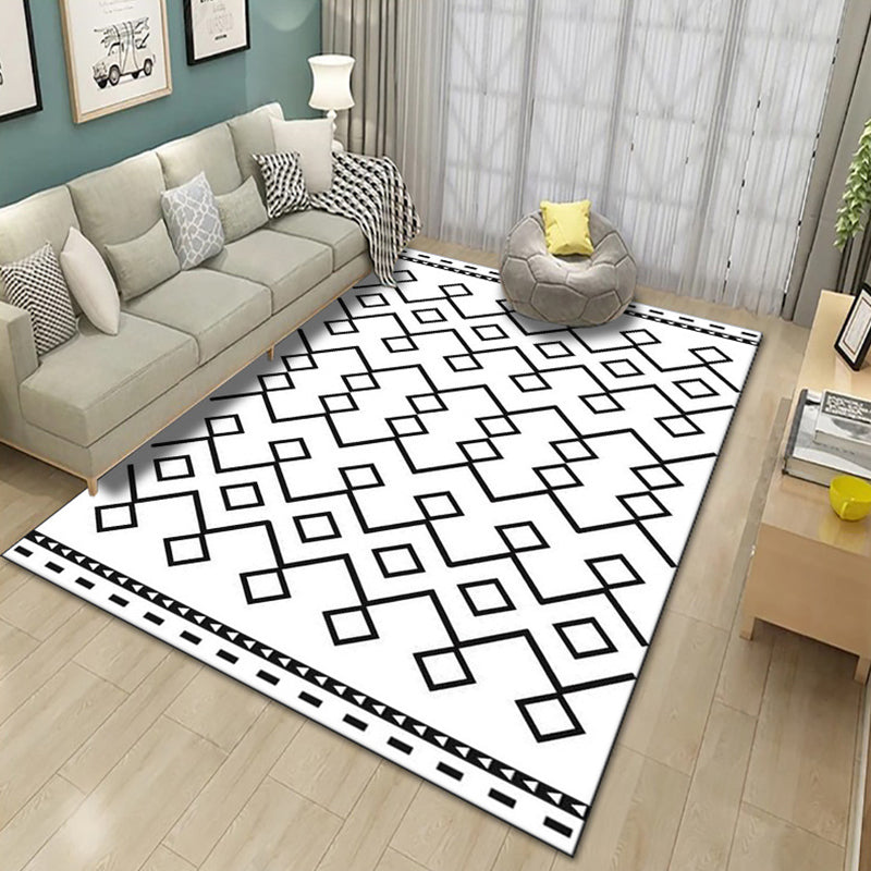 Contemporary Living Room Rug Multicolor Geo Printed Area Rug Polyster Pet Friendly Easy Care Carpet