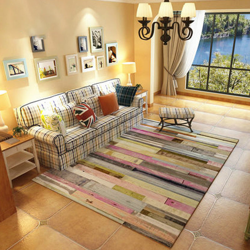 Relaxing Stripe Printed Rug Multi Colored Polypropylene Carpet Non-Slip Backing Washable Indoor Rug for Bedroom