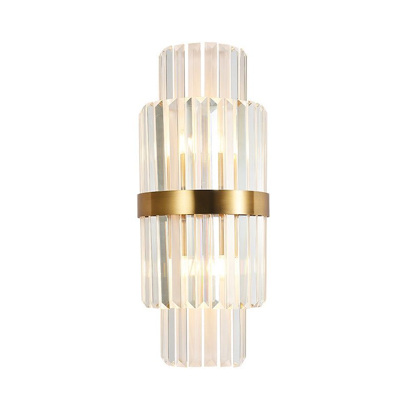 Cilinder Wandverlichting Modernistisch helder kristal 2 Lichten gouden sconce lamp voor woonkamer, 18 "/21,5" Hoogte