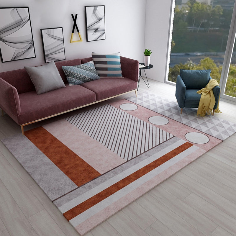 Casual Bedroom Rug Multi Color Geometric Print Rug Polyster Non-Slip Backing Stain-Resistant Carpet