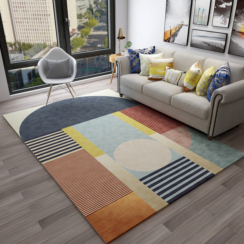 Casual Bedroom Rug Multi Color Geometric Print Rug Polyster Non-Slip Backing Stain-Resistant Carpet