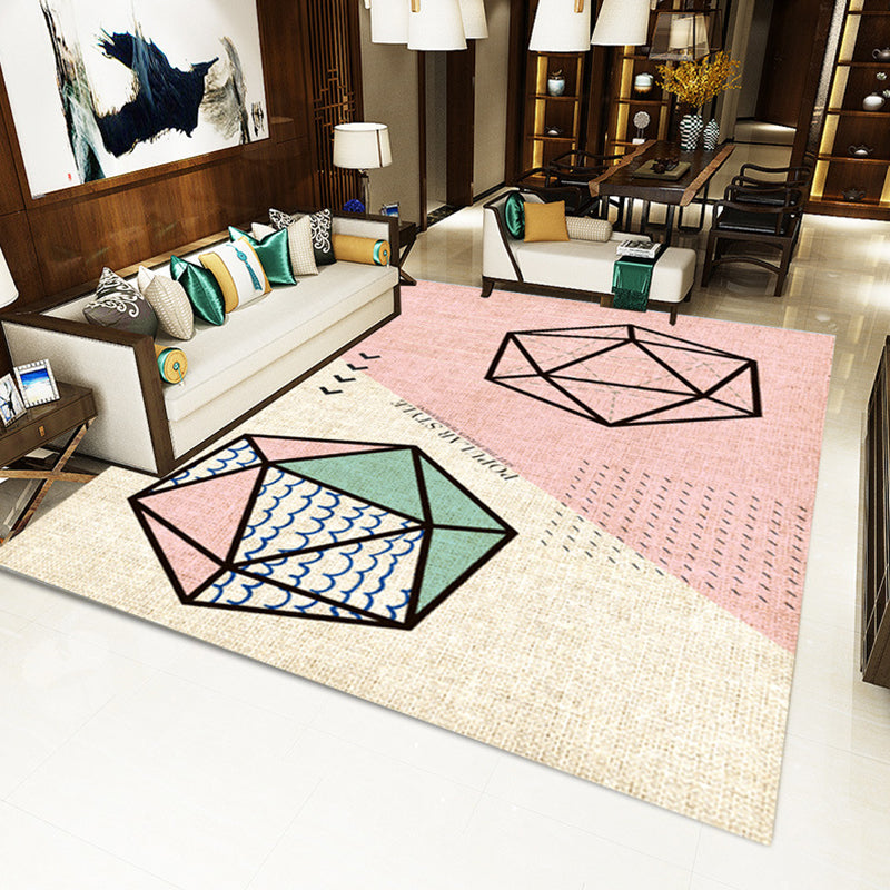 Multi Color Nordic Rug Polyster Geo Printed Area Rug Non-Slip Backing Pet Friendly Easy Care Rug for Parlor
