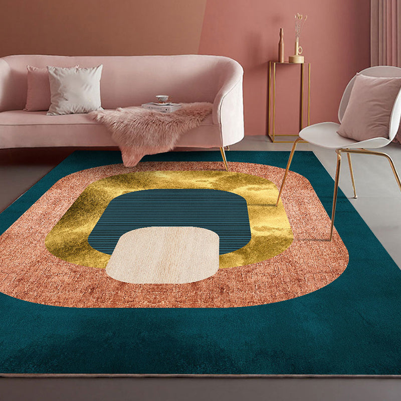 Modern Living Room Rug Multi Colored Geometric Print Area Carpet Cotton Blend Non-Slip Rug