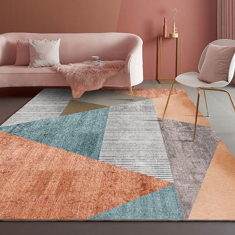 Modern Living Room Rug Multi Colored Geometric Print Area Carpet Cotton Blend Non-Slip Rug