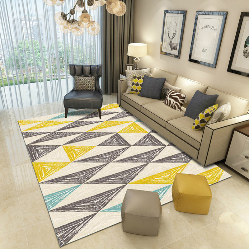Casual Living Room Rug Multi Color Geo Printed Area Carpet Polypropylene Anti-Slip Washable Rug
