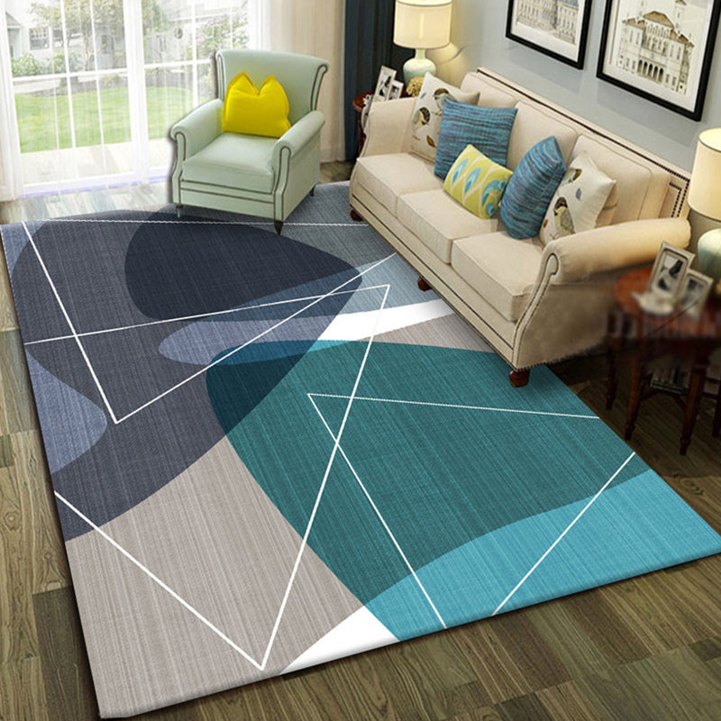 Modern Geo Pattern Rug Multi Colored Cotton Blend Area Carpet Non-Slip Pet Friendly Indoor Rug for Parlor
