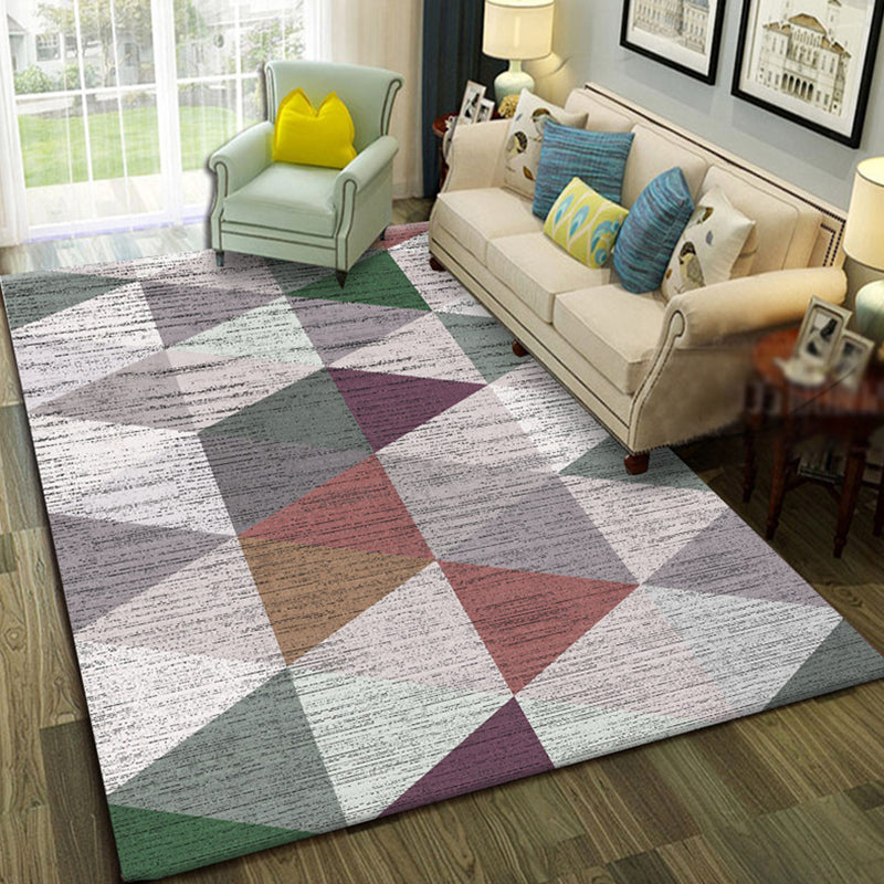 Modern Geo Pattern Rug Multi Colored Cotton Blend Area Carpet Non-Slip Pet Friendly Indoor Rug for Parlor