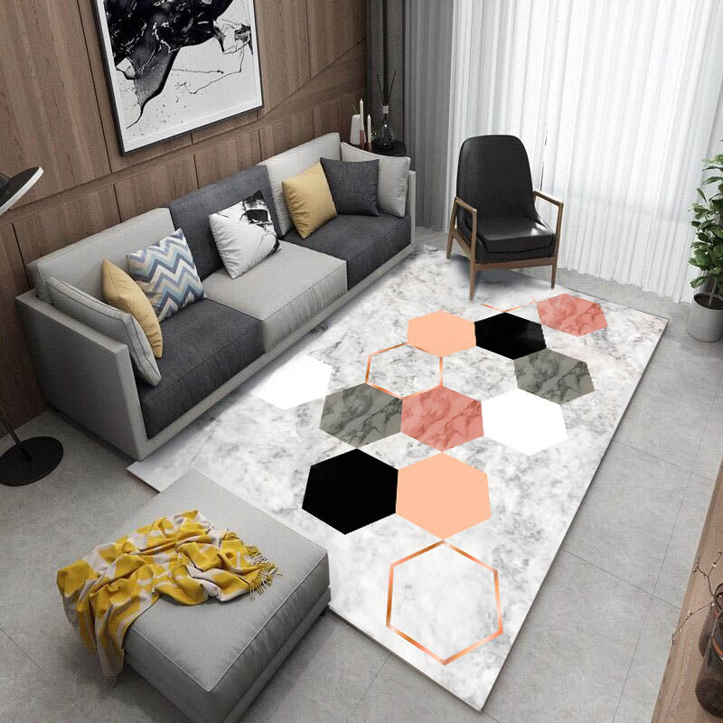 Modern Bedroom Rug Multi-Color Geometric Indoor Rug Pet Friendly Non-Slip Backing Area Carpet