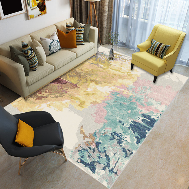 Glam Living Room Rug Multi Colored Abstract Pattern Carpet Synthetics Machine Washable Non-Slip Rug