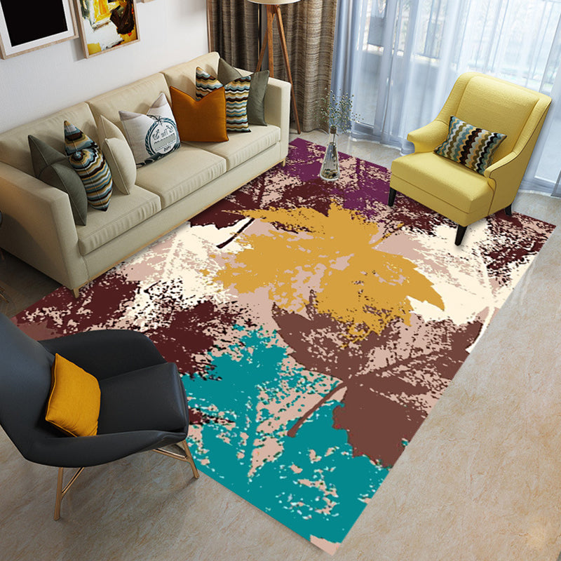 Glam Living Room Rug Multi Colored Abstract Pattern Carpet Synthetics Machine Washable Non-Slip Rug